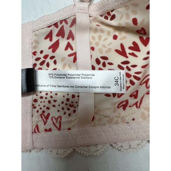 Adore Me Womens 34C Underwire Longline Bra Pink Hearts Padded - Picture 3 of 6